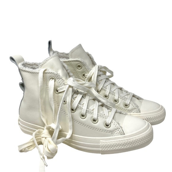 Converse Chuck Taylor High Top Women White Sherpa Leather Sneakers Size A04257C - Picture 2 of 8